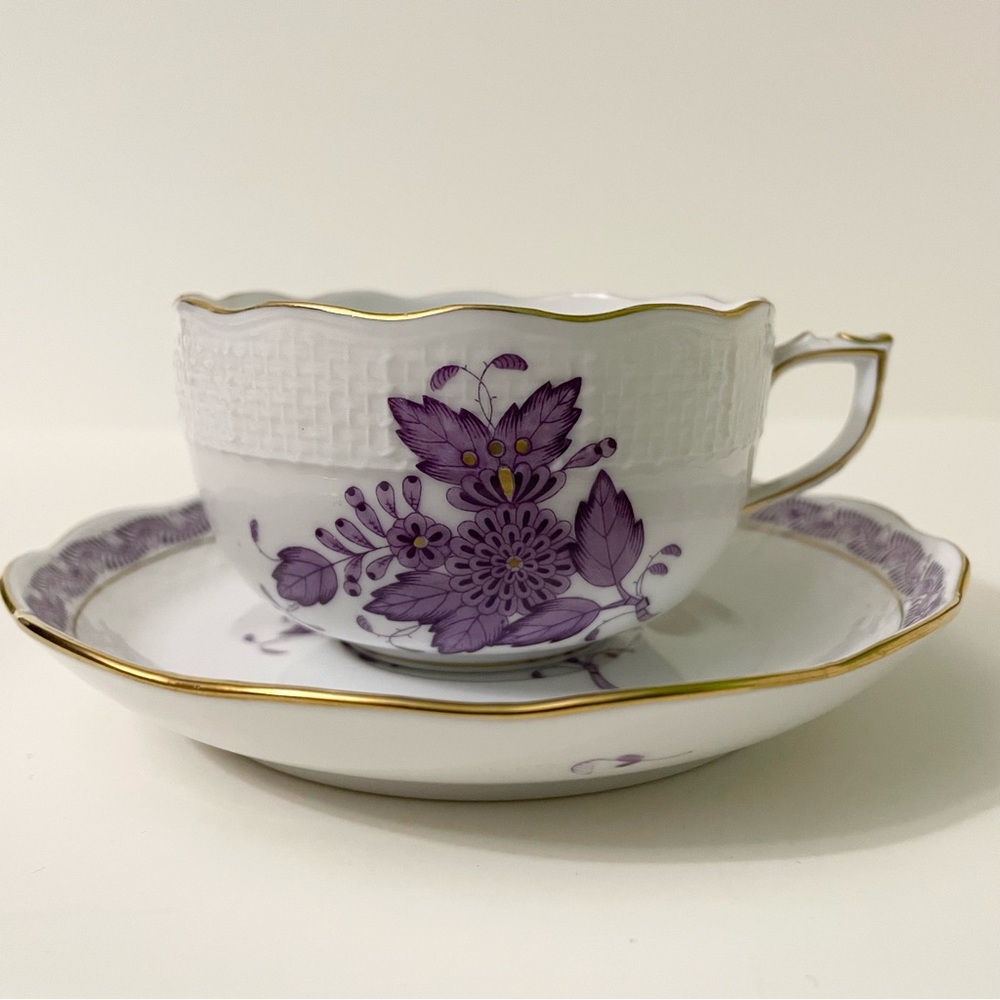 Vintage Herend Chinese Bouquet Lilac Purple Cup Saucer Apponyi Flower
